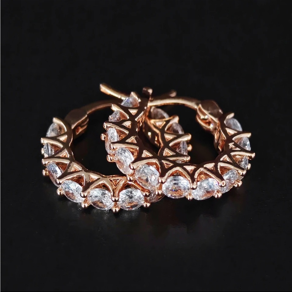 Sparkling Rose Gold Hoop Earrings with Clear Cubic Stones